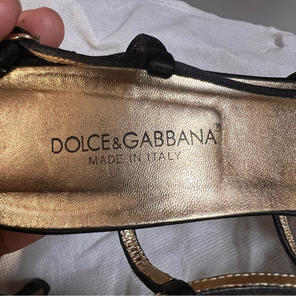 Dolce & Gabbana Black Strappy Slingback Heels with Gold Insole - Picture 11 of 11